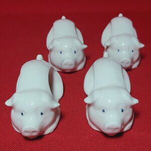 Vintage Napkin Holder Ring Pigs Porcelain White Piggy Napkin Rings Set of 4